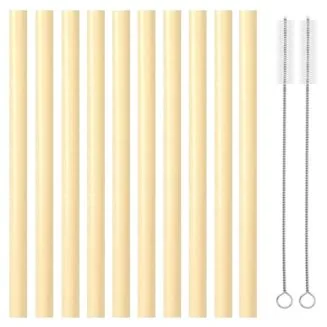 Fako Bijoux - Siliconen Rietjes Pastel XL - 10 Herbruikbare Rietjes - 25 cm - 11mm - Duurzaam en Hygiënisch - 2 Schoonmaakborstels - Geel