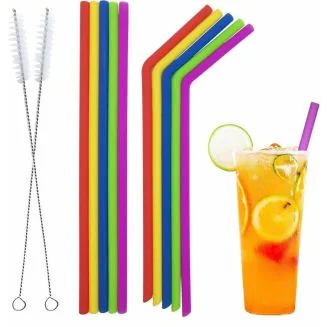 Fako Bijoux - Herbruikbare Siliconen Rietjes - Duurzame Herbruikbaar Siliconen Rietje - Drinkrietjes Set - Inclusief 2 Borsteltjes - 10 Stuks