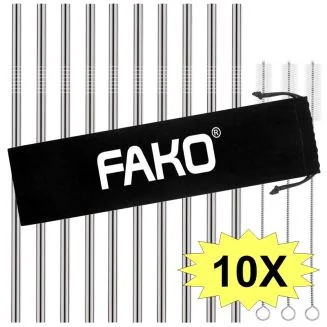 Fako Bijoux - RVS Rietjes - 10 Stuks - Recht - 21 cm - 3 Schoonmaakborsteltjes