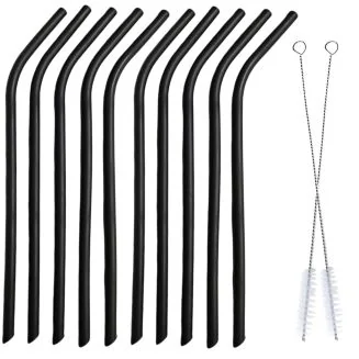 Fako Bijoux - Siliconen Rietjes - Herbruikbaar - 25cm - 8mm - 10 Stuks + 2 Schoonmaakborstels - Gebogen - Zwart
