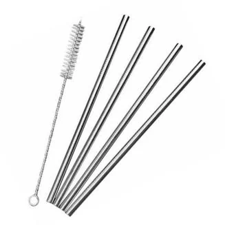 Fako Bijoux - RVS Rietjes Set - 4 Herbruikbare Rietjes - 4 Rechte Rietjes - 21 cm - Duurzaam en Stijlvol - Incl 1 Schoonmaakborstel