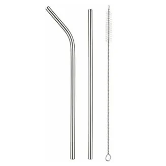 Fako Bijoux - RVS Rietjes Set -  2 Herbruikbare Rietjes - 1 Recht en 1 Gebogen - 21 cm - Duurzaam en Stijlvol - Incl 1 Schoonmaakborstel