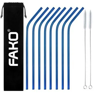 Fako Bijoux - RVS Rietjes - 8 Stuks - Gebogen - 21 cm - 2 Schoonmaakborsteltjes - Blauw