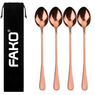 Fako Bijoux - 4 Lange Lepels - Latte Macchiato - Longdrink - Cocktail - Dessert - IJs - Koffie - Rosé Goud - 4 Stuks - Bewaarzakje