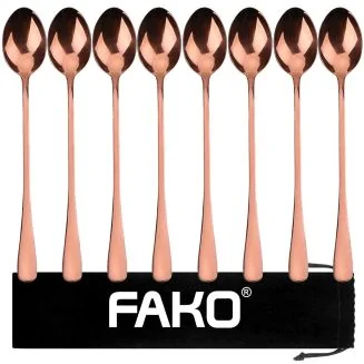 Fako Bijoux - 8 Lange Lepels - Latte Macchiato - Longdrink - Cocktail - Dessert - IJs - Koffie - Rosé Goud - 8 Stuks - Bewaarzakje
