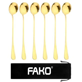 Fako Bijoux - 6 Lange Ronde Lepels - Latte Macchiato - Dessertlepels - Sorbetlepels - IJslepels - Theelepels - 18.5cm - Goud