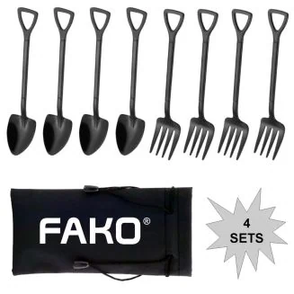 Fako Bijoux - Gebak Bestek - Dessert Bestek - Schep & Hark - Zwart - 4 Sets