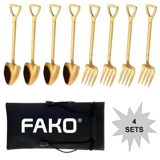 Fako Bijoux - Gebak Bestek - Dessert Bestek - Schep & Hark - Goud - 4 Sets