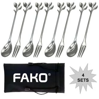 Fako Bijoux - Gebak Bestek - Dessert Bestek - Blaadjes - Zilverkleurig - 4 Sets