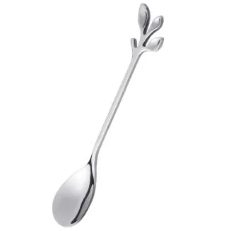 Fako Bijoux - Theelepel - Dessertlepel - Koffielepel - Blaadjes - RVS - Zilverkleurig - 1 Stuk