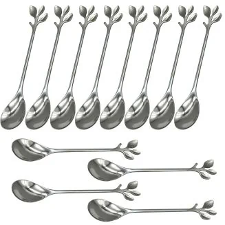 Fako Bijoux - Theelepel - Dessertlepel - Koffielepel - Blaadjes - RVS - Zilverkleurig - 12 Stuks