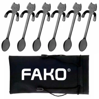 Fako Bijoux - 6x Theelepel / Koffielepel Hangende Kat - Zwart - 6 Stuks