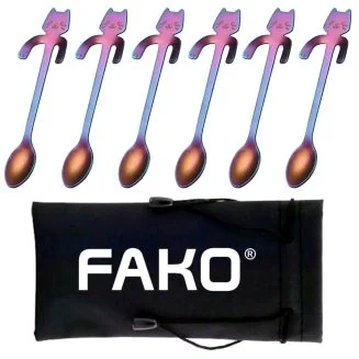 Fako Bijoux - 6x Theelepel / Koffielepel Hangende Kat - Regenboog - 6 Stuks