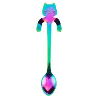 Fako Bijoux - Theelepel / Koffielepel Hangende Kat - Regenboog - 1 Stuk