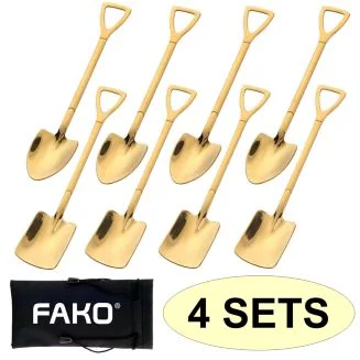 Fako Bijoux - Dessert Bestek - Schep & Schop - 8 Lepels - 15cm - Goud - 4 Sets