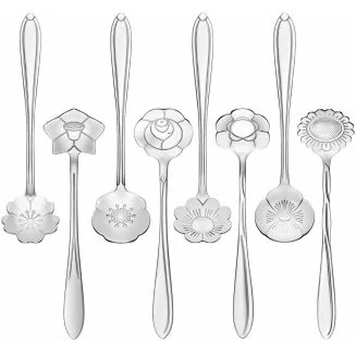 Fako Bijoux - Bloemen Lepels Set - Theelepel / Koffielepel - 12cm - Zilver - 8 Stuks