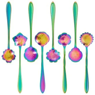 Fako Bijoux - Bloemen Lepels Set - Theelepel / Koffielepel - 12cm - Regenboog - 8 Stuks