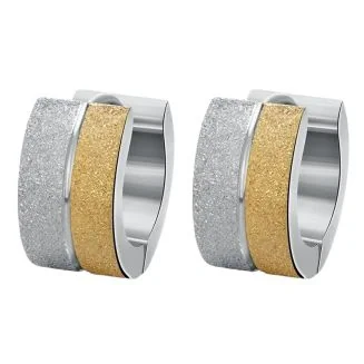 Fako Bijoux - Oorbellen - Oorringen - Stainless Steel - Glitter Duo - 7mm Breed - Zilver/Goudkleurig