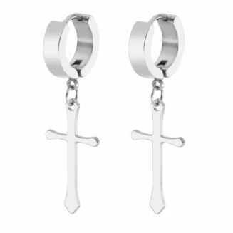 Fako Bijoux - Oorbellen - Oorringen - RVS - Kruisje - Zilverkleurig