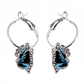 Fako Bijoux - Oorringen - 20mm - Vlinder Kristal - Blauw