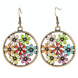 Fako Bijoux - Oorbellen - Cirkel Met Bloemen - Ø 34mm - Multicolour
