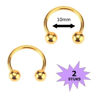 Fako Bijoux - Circular Barbell Piercing - Hoefijzer - 10mm - Goudkleurig - 2 Stuks