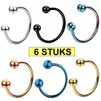 Fako Bijoux - Circular Barbell Piercing - Hoefijzer - 8mm - Set - 6 Stuks