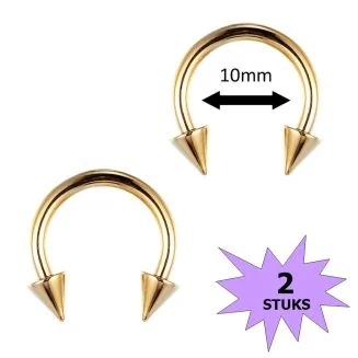 Fako Bijoux - Circular Barbell Piercing - Hoefijzer Spike - 10mm - Goudkleurig - 2 Stuks