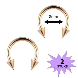 Fako Bijoux - Circular Barbell Piercing - Hoefijzer Spike - 8mm - Goudkleurig - 2 Stuks