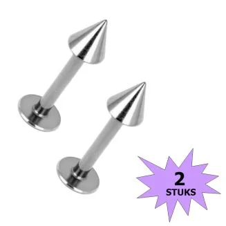 Fako Bijoux - Labret Piercing - Spike - 3mm - Zilverkleurig - 2 Stuks