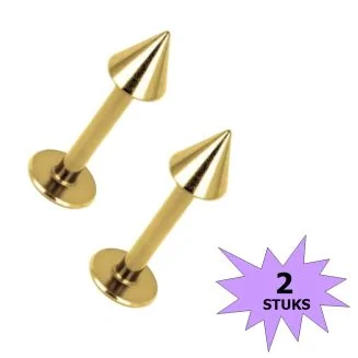 Fako Bijoux - Labret Piercing - Spike - 3mm - Goudkleurig - 2 Stuks