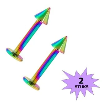 Fako Bijoux - Labret Piercing - Spike - 3mm - Multicolour - 2 Stuks