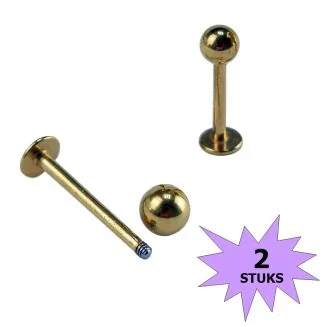 Fako Bijoux - Labret Piercing - 3mm - Goudkleurig - 2 Stuks