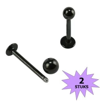 Fako Bijoux - Labret Piercing - 3mm - Zwart - 2 Stuks