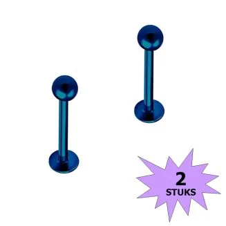 Fako Bijoux - Labret Piercing - 3mm - Kort - Blauw - 2 Stuks