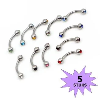 Fako Bijoux - Wenkbrauw Piercing - 3mm - Kristal - 5 Stuks