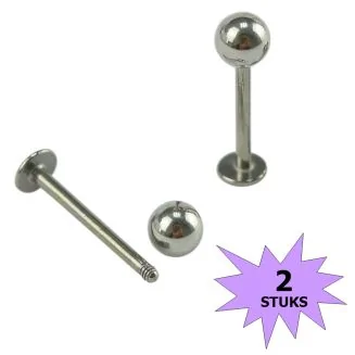 Fako Bijoux - Labret Piercing - 4mm - Zilverkleurig - 2 Stuks
