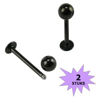 Fako Bijoux - Labret Piercing - 4mm - Zwart - 2 Stuks