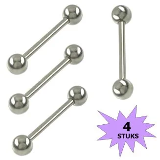 Fako Bijoux - Barbell Piercing - 19mm - Zilverkleurig - 4 Stuks