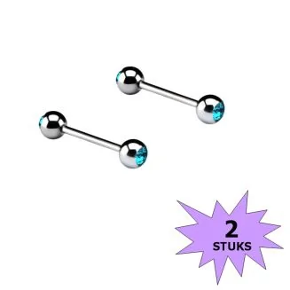 Fako Bijoux - Barbell Piercing - Kristal - 12mm - Turquoise - 2 Stuks
