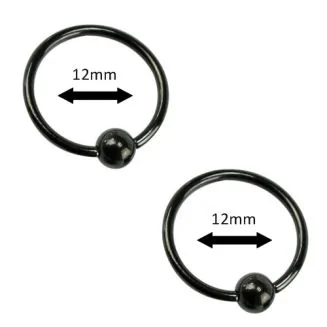 Fako Bijoux - Ball Closure Piercing - Ring - 12mm - Zwart - 2 Stuks