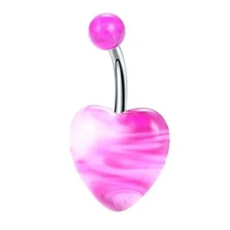 Fako Bijoux - Navelpiercing - Hart Acryl - Marmerlook Roze