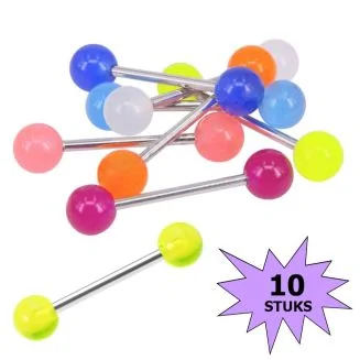Fako Bijoux - Barbell Tongpiercing - "Glow in the Dark" - Stainless Steel - 26mm - 10 Stuks