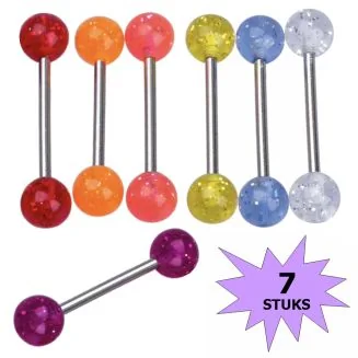 Fako Bijoux - Tongpiercing - "Glitter" - 7 Stuks
