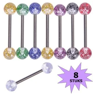 Fako Bijoux - Tongpiercing - Glitter Transparant - 8 Stuks
