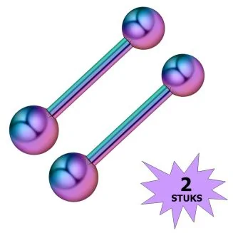 Fako Bijoux - Tongpiercing - Classic - 30mm - Regenboog - 2 Stuks