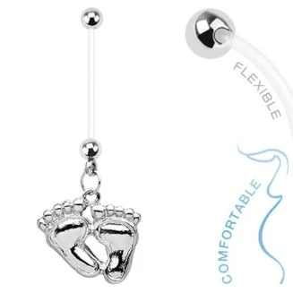 Fako Bijoux - Zwangerschapspiercing - Babyvoetjes - 65mm - Zilverkleurig