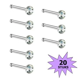Fako Bijoux - Neuspiercing - Staafje Kristal - 3.0mm - Wit - 20 Stuks