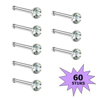 Fako Bijoux - Neuspiercing - Staafje Kristal - 3.0mm - Wit - 60 Stuks