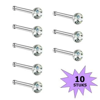 Fako Bijoux - Neuspiercing - Staafje Kristal - 3.0mm - Wit - 10 Stuks